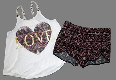 Camisa sin mangas Xhilaration crochet AMOR boho chic mosaico azteca pantalones cortos de salón XL L 12 Foto 1 de 4