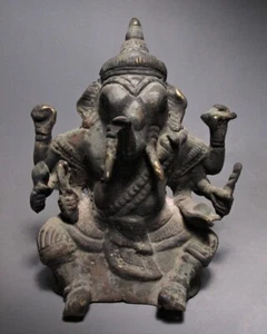 Khmer Bronze Sculpture Buddha Ganesha Figure Bayon Style - Picture 1 of 12