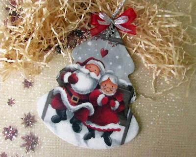 Christmas Tree Ornament Xmas Tree Santa Claus Navidad Wood Home Decor Handcraft  - Image 1 of 3