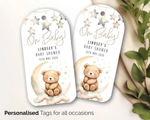 30 oh Baby Shower Personalised Gift Tags Neutral teddy Boy Girl bear tag 212 - Picture 1 of 6
