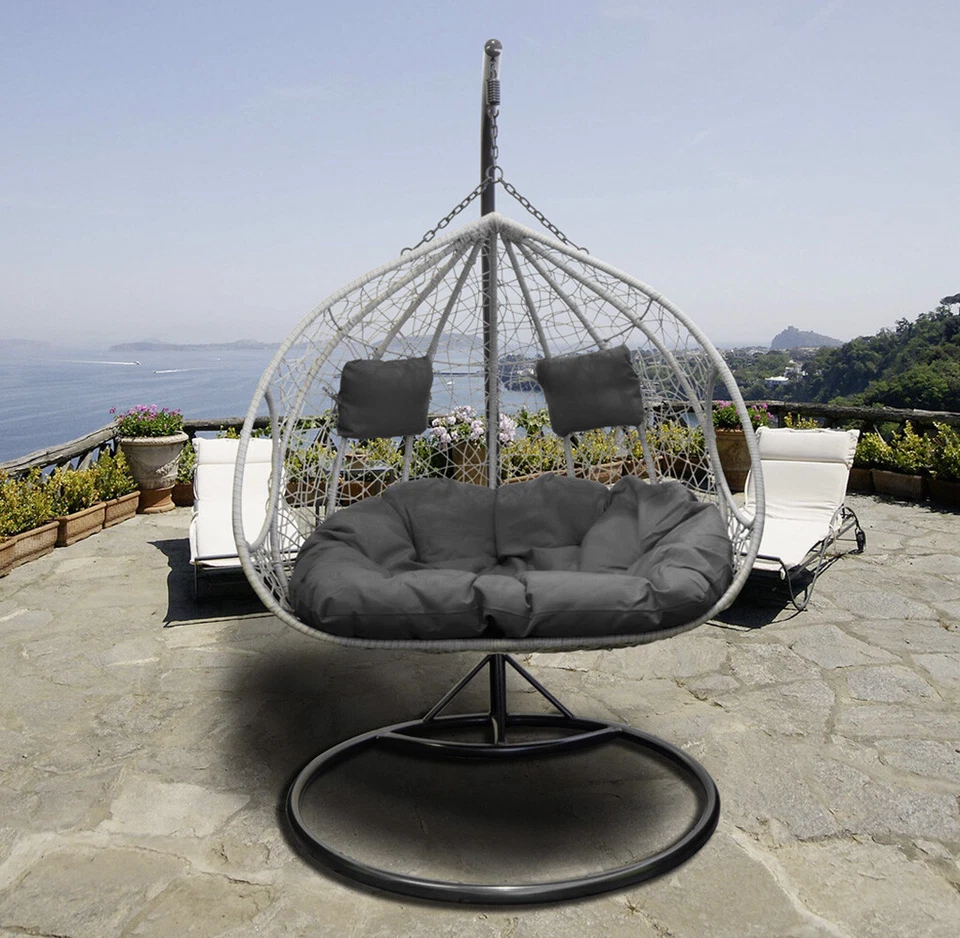 TRENDYSHOP365 ultrabequemer XXL Hängesessel mit Gestell, Polster und 2 x Kissen, Schutzhülle