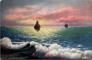 Vintage Ship Postcard Beautiful Sail Boats at Twilight Mississippi Gulf Coast  - Bild 1 von 3