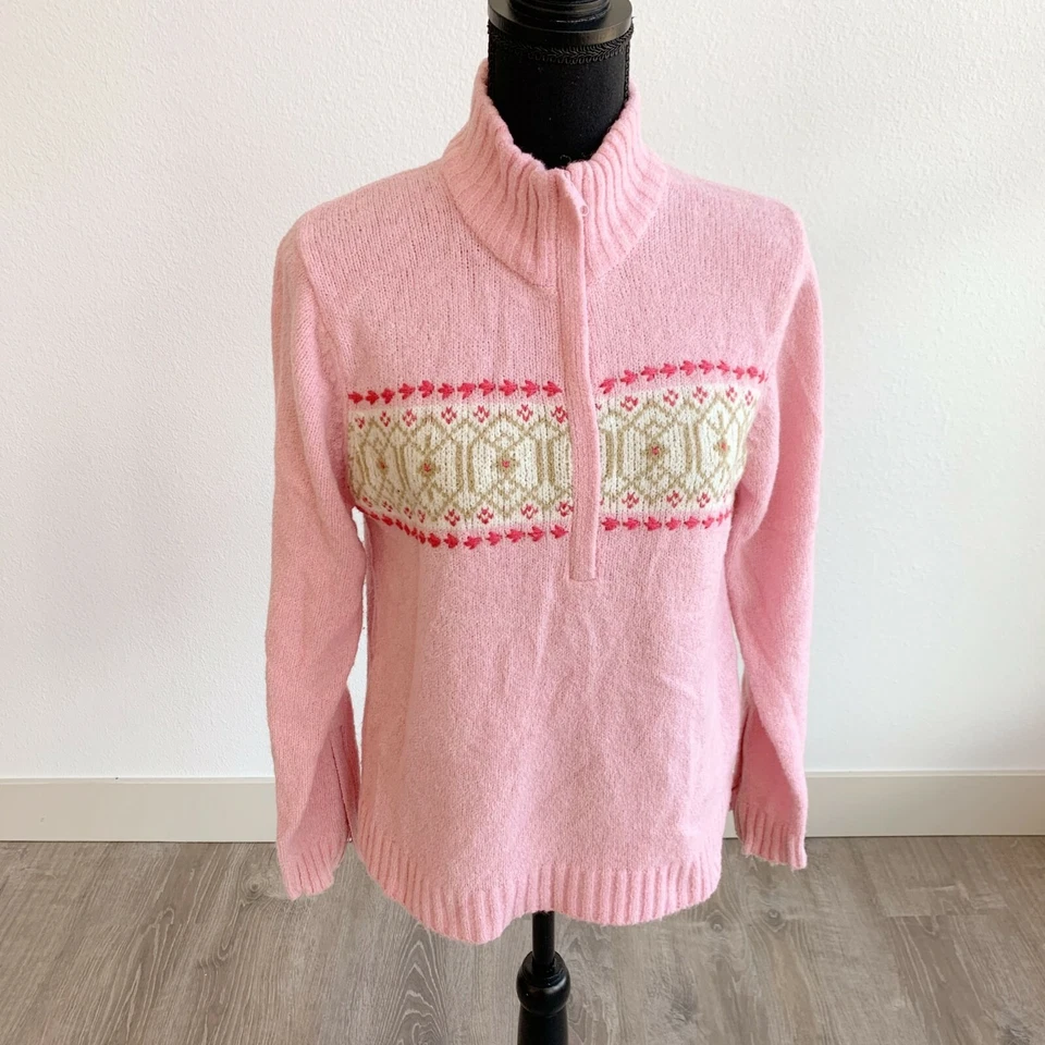Suéter de Colección Columbia Cuarto Cremallera Fair Isle Rosa Mezcla de Lana Para Mujer Mediano Foto 1 de 4