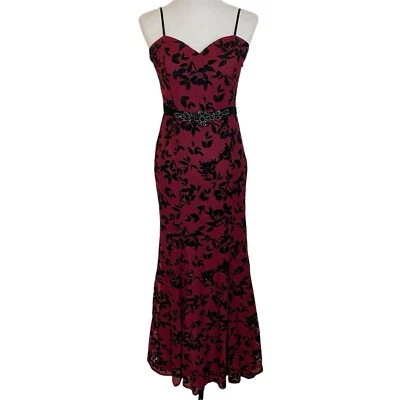 Vestido de graduación triángulos largo talla 11 rojo negro floral novia Y2K caprichoso Foto 1 de 4