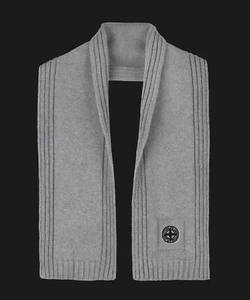 Vintage STONE ISLAND Scarf Wool Knit Grey Black Logo Badge Scarves - Picture 1 of 6