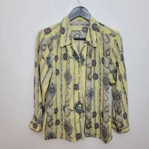 Vintage Blouse Womens Shirt Top Size 14 Yellow Indian Smart Boho Work Ladies - Picture 1 of 5