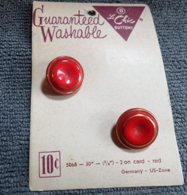 2 Vintage Glass Buttons Le Chic Germany RED - Image 1 of 3