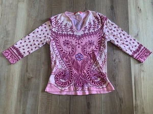 VTG 90s Y2K Noun Paris Pink 3/4 Sleeve Floral Bird Koi Fish Sz M Fits Small READ - Picture 1 of 8