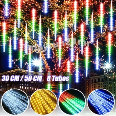LED Meteor Shower Rain Light Falling Icicle Snowfall Light Garden Christmas Xmas - Image 1 of 4