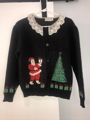 Suéter De Colección Touchy Subject Navidad Cuello de Encaje EE. UU. Para Mujer’s L Vacaciones RARO Foto 1 de 4