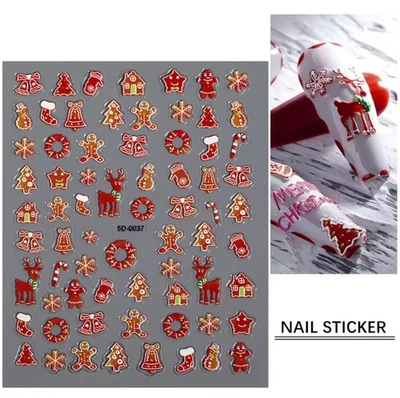 5D Nail Art Stickers Embossed Christmas Gingerbread Snowflake Wreath Bell 5D0037 - Image 1 of 2