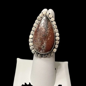 Southwestern Boho Agate or Jasper Sterling Silver Plated Ring Size 5.5 NEW - Picture 1 of 6