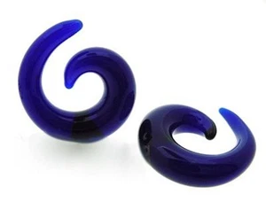 PAAR PYREX GLAS 0G 8MM BLAU SPIRALEN STECKER KÖRPERSCHMUCK SPIRALEN - Bild 1 von 1