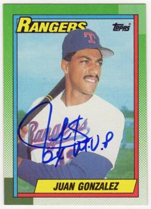 Juan Gonzalez Signed Rangers 1990 Topps RC Baseball Card #331 w/MVP - (SS COA) - Picture 1 of 2