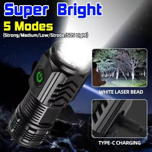 1000000 Lumens Super Bright Tactical Military LED Flashlight Rechargeable Light - Picture 1 of 10