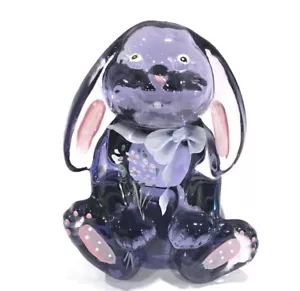 Fenton Purple Long Eared Bunny Rabbit Hand Painted Signed Logo & Original Tag - Picture 1 of 8