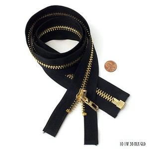 High Quality Zipper 1 Way Separating End, Black, Gold, Size 10, 36 inch - Picture 1 of 5