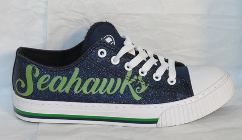 SEATTLE SEAHAWKS WOMENS SNEAKER SZ 9 SCRIPT LOGO GLITTER CANVAS CHUCK STYLE NWOT Cover