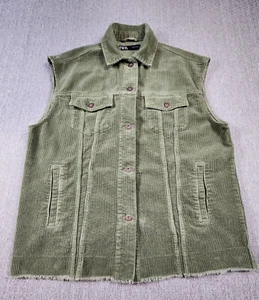 ZARA Womens XS Gilet Corduroy Vest Olive Green Oversize - Picture 1 of 7