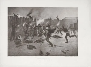 C SCHREYVOGEL antiker & seltener Druck von 1909 (aus meinem Bunkie) DEFENDING THE STOCKADE - Bild 1 von 1