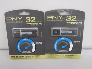 NEW 2 Pack PNY Turbo 32GB USB 3.0 Flash Drive - P-FD32GTBAT2-GE - FREE SHIPPING! - Picture 1 of 4