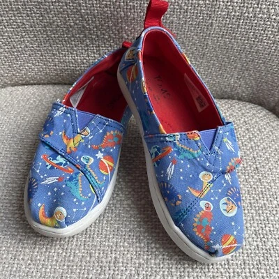TOMS Slip on SHoes Boy Tallas 11 Azul Espacio Dinoland Dinosaurio Foto 1 de 4