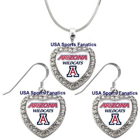 Arizona Wildcats 925 Necklace or Earrings or Set Team Heart With Rhinestones Cover