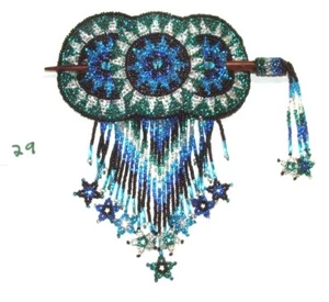 3 Circle Barrette Star Fringe 4.5"x2.5" w Beaded Stick Aqua Blue & Silver #29 - Picture 1 of 3