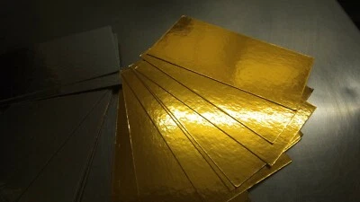  5 Yule log 8" x 4"  Christmas Cake Cards Gold/ Silver Mirror  Reversible 1mm - Image 1 of 4