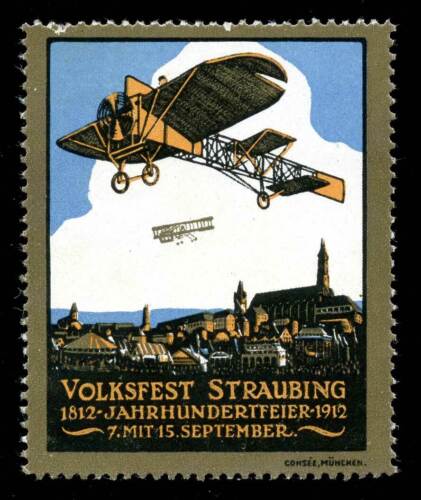 Germany Poster Stamp - 1912 Volksfest Straubing - Aviation Meet - Type 2