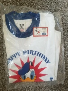 Vintage Sealed 1984 Donald Duck Happy Birthday Rare Ringer T-shirt Youth L - Picture 1 of 3