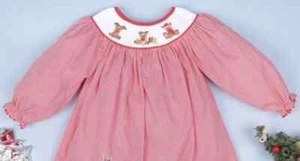 Langarm Weihnachten Rentier Gingham handgesmokt Mädchen Kleid Größe 18 Monate - Bild 1 von 4