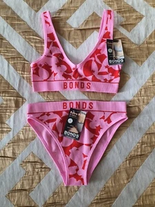 Ladies' new BONDS Retro rib deep V bra +matching Retro rib hi bikini. Size 10. - Picture 1 of 7