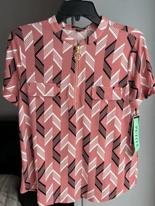 Camicetta PM donna 50th Street Petite casual manica corta 1/4 zip colorata nuova con etichetta - Foto 1 di 10