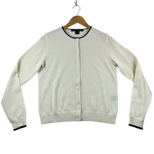 Cardigan donna girocollo Ralph Lauren etichetta nera cashmere taglia L bordo blu avorio - Foto 1 di 14