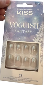 Kiss Voguish 28 Fantasy Gel Nails Glue Included Glitter Pink Short Length - Picture 1 of 7