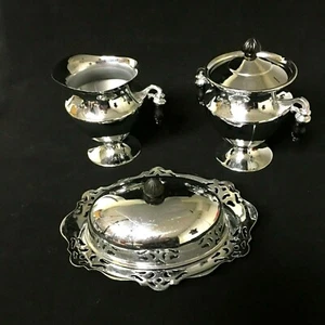 Vintage Forman Mid Century Chrome Plated Butter Dish Creamer and Sugar Bowl - Picture 1 of 11