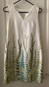 ANN TAYLOR LOFT Vines Leaves Ivory Green Sleeveless Sheath Dress Size 4P Career - Picture 1 of 8