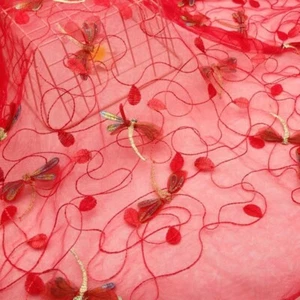 Mesh Sheer Embroidery Floral Dragonfly Fabric Dress Wedding DIY 1 Meter Sew Trim - Picture 1 of 15
