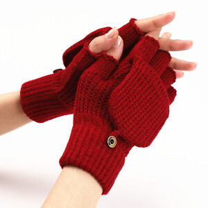 Winter Men Gloves Flip Knitted Warm Striped Half Finger Exposed Plus Thick  Glov