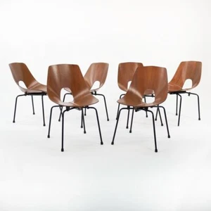 1950s Set of 6 Carlo Ratti Industria Legni Curvi Teak Dining Chairs Black Legs - Picture 1 of 12