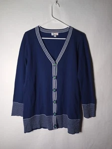 Denim & Co Women's Blue Button Up V Neck Cardigan Sweater Size Medium - Picture 1 of 8