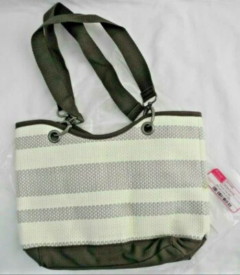 Thirty-One Retirado Lona Crew Mini en Taupe Paja Raya ~ ¡Nuevo en Paquete! Foto 1 de 3
