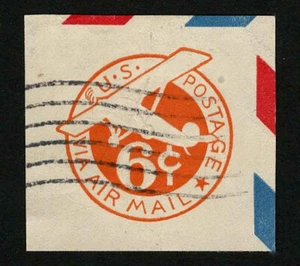 US 1934 #UC3 Air Mail 6c Orange Die 2a XF Cut Square Used - Picture 1 of 2