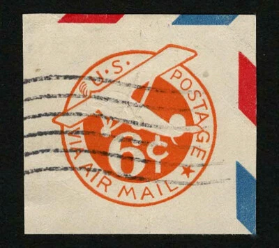 US 1934 #UC3 Air Mail 6c Orange Die 2a XF Cut Square Used - Image 1 of 2