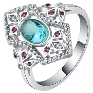 Art Deco Vintage Style Aqua Blue CZ Silver Ring geometric retro Gatsby antique - Bild 1 von 5