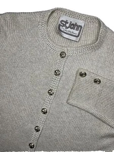 ST. JOHN SAKS FIFTH AVENUE Sweater Blouse Long Slv Beige Tight Knit SZ 2 Vintage - Picture 1 of 4