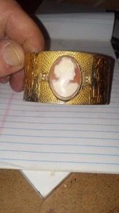 1900er Cameo 800 Silber Armband goldgefüllt Manschette Armband - Bild 1 von 11