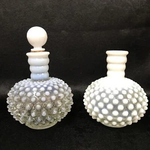 Vtg Two Fenton Hobnail Perfume Barber Bottles White Opalescent French Opalescent - Picture 1 of 12