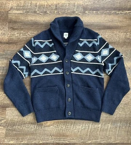 Gap Men's Sweater Geo Fair Isle Shawl Cardigan Blue Medium Cotton Wool Cashmere - Picture 1 of 9